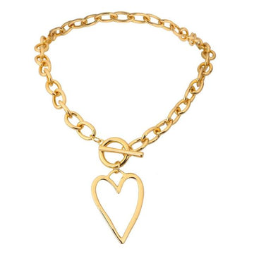 AENSOA Punk Gold Color Bih Hollow Heart Pendant Necklace for Women Imitation Metal Choker Necklaces Female  Fashion Jewelry daiiibabyyy